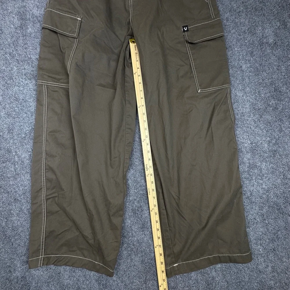 True Religion Balloon Cargo Pants Mens 34 Olive Brown Contrast Stitch